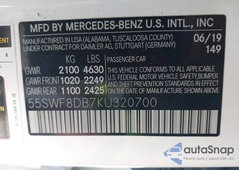 2019 Mercedes-Benz C 300 из США, поврежденный, VIN 55SWF8DB7KU320700